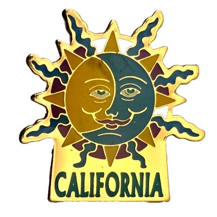 Sunny California Rainbow Happy Sun & Crescent Moon Souvenir Pin Pinback Brooch
