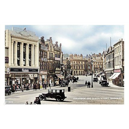 ptc4380 - Yorks - Early street scene, Cheapside & Queen St. Barnsley, print 6x4