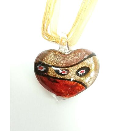 Heart Murano Glass Lampwork Blue Gold Green Red Pendant Necklace Gift Boxed