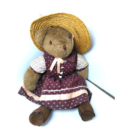 Heartline Bear Plush - Approx. 14" - Adorable Little Dress & Straw Hat! FAST SH