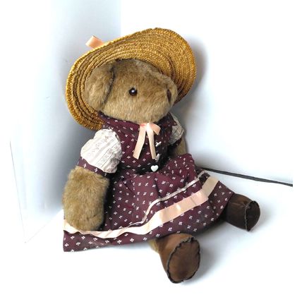 Heartline Bear Plush - Approx. 14" - Adorable Little Dress & Straw Hat! FAST SH