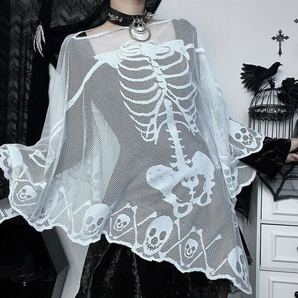 Womens Girls Cape Shawl Breathable Skeleton Poncho Cosplay Cover Up See-through
