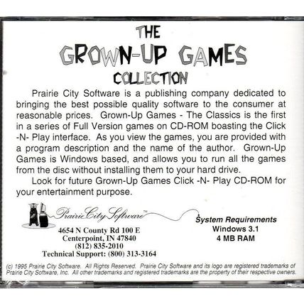The Grown-Up Games Collection (PC-CD, 1995) for Windows - NEW in Jewel Case