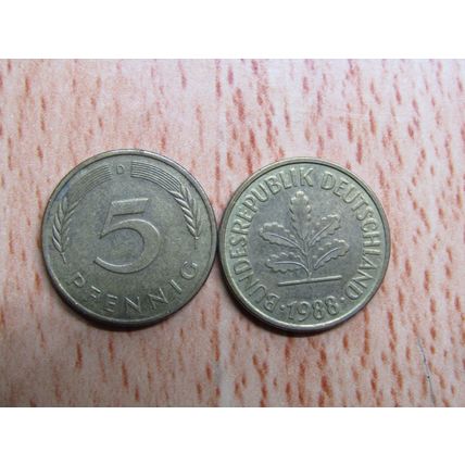 1988d 5 Pfennig Germany Coin