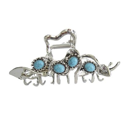Large wavy silver turquoise blue stone metal western hair claw clip
