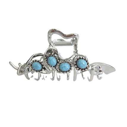 Large wavy silver turquoise blue stone metal western hair claw clip