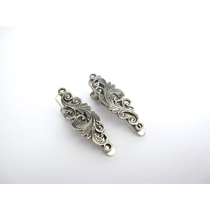 2 extra tiny small silver metal filigree alligator hair clip fine thin hair