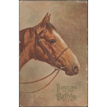 George Rankin - Horse - Birthday Greetings, 1928 - Salmon Postcard