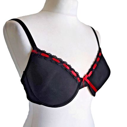 T-Shirt Bra black red Sexy padded lace lingerie 36C underwired 80C