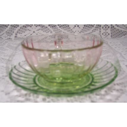 Pink & Green Watermelon-Colored Glass Teacup & Saucer or Coffee Cup Set - NEW