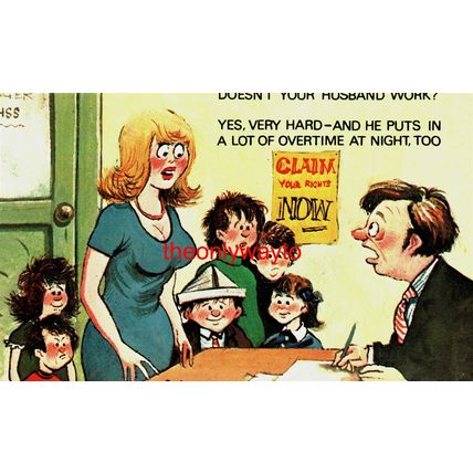 Doesn't Your Husband Work, Vintage Saucy Cardtoon Comic Card No C17, Postcard