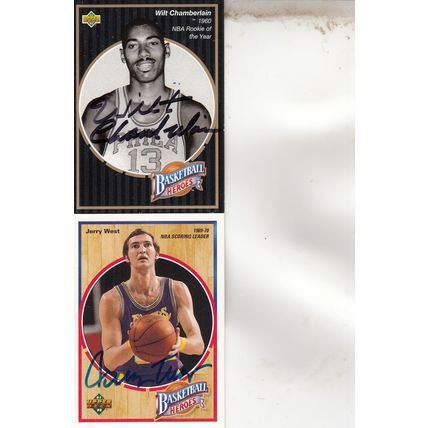 WILT CHAMBERLAIN & JERRY WEST AUTO 1992 LOS ANGELES LAKERS HOF WORLD CHAMPIONS