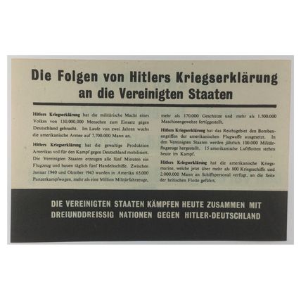Original WW2 American Air Drop Leaflet. - Code USG.18. - 1943. - Scarce.