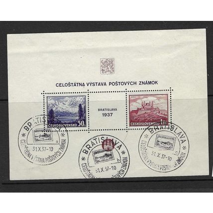 CZECHOSLOVAKIA 1937 PRAGUE PHILATELIC EXH. MINIATURE SHEET USED SG MS377a #2
