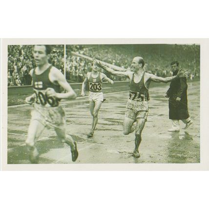 Postcard London Olympics 1948 5000m Race Gaston Reiff Emil Zatopek Run Nostalgia