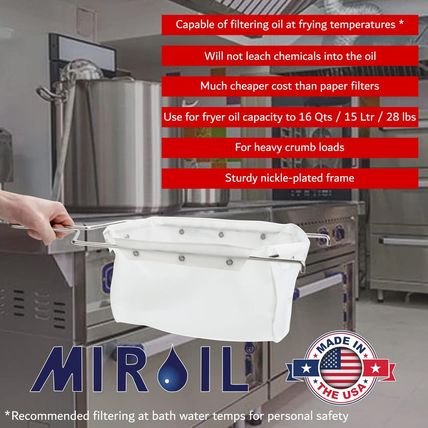 Miroil B6PS Fryer Filter Bag & Frame Combo, Extends Grease Life, Handles Hot & C