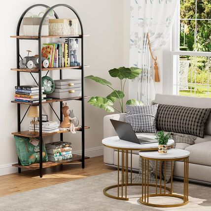 Arched Bookshelf 5 Tier Book Shelf, 31.5 Inch Width Industrial Arch Bookcase, Cu