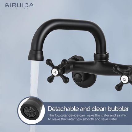 Airuida Wall Mount Kitchen Faucet Matte Black 8 Inch Center Wall Mount Faucet Ki
