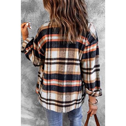 Blue Geometric Plaid Print Pocketed Shirt