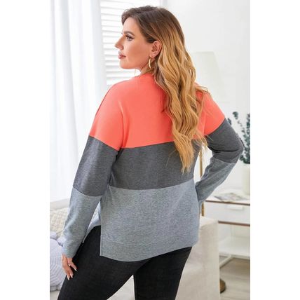 Gray Crew Neck Colorblock Plus Size Sweashirt