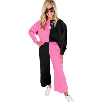 Multicolor Contrast Color Block Textured Casual 2pcs Outfit