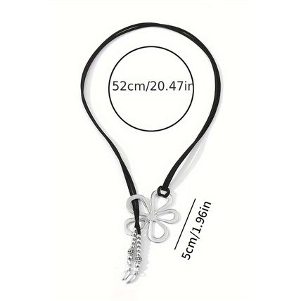 Silvery Hollow Out Floral Leather Rope Y-shaped Necklace