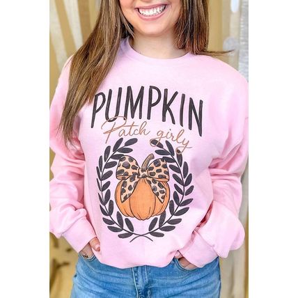 Pink Leopard Bowknot Pumpkin Graphic Halloween Sweatshirt