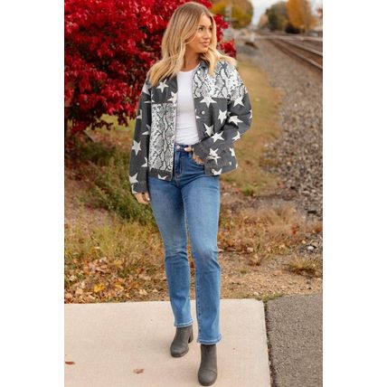 Black Star Snakeskin Printed Patchwork Denim Jacket