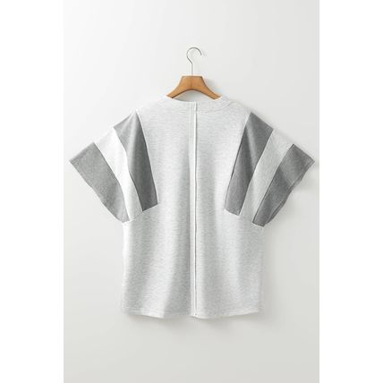 Light Grey Two Tone Contrast Waffle Knit Patched Buttoned V Neck Top