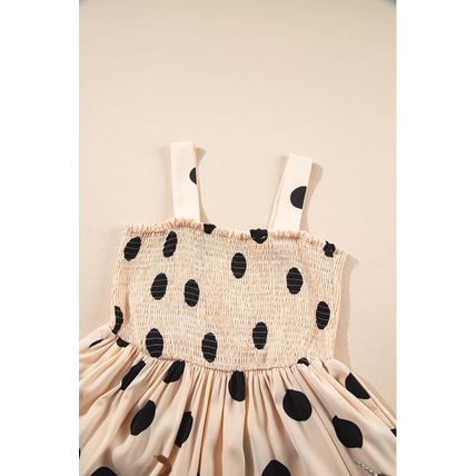 Oatmeal Polka Dot Smocked Fit Flared Sleeveless Long Dress
