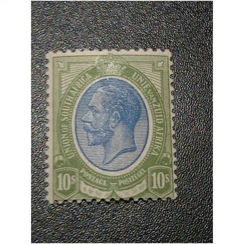 South Africa 1913 10/- Deep Blue & Olive Green Mounted Mint MM SG 16 Sc 15 stamp