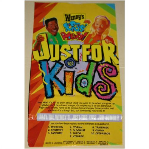 1994 Wendys Just For Kids - Kids Meal Bag