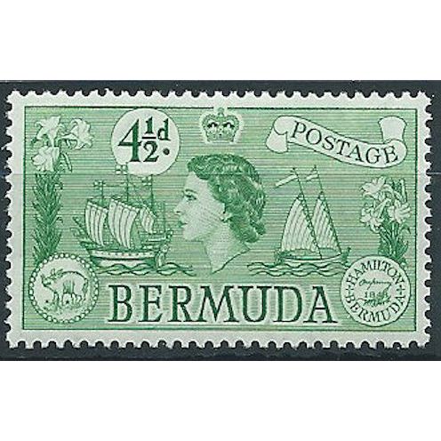 Bermuda 1953 SG142 4 1/2d Emerald Mounted Mint . ..