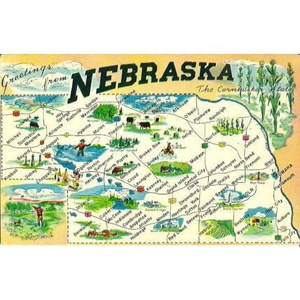 United States NEBRASKA Map Postcard (Dunlap-Henline SK7980 )