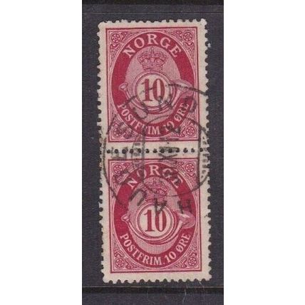 Norway 1909 POSTMARK HAUGESUND on 10 ore posthorn pair VGC