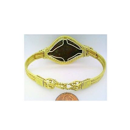 Bloodstone Gold Wire Wrap Gemstone Bangle Cuff Bracelet Sz. 7