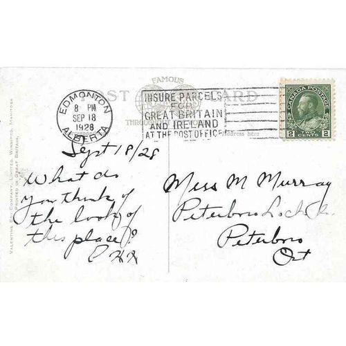Canada Admiral Flag Slogan 1928 Edmonton Alberta "Insure Parcels For Great..."