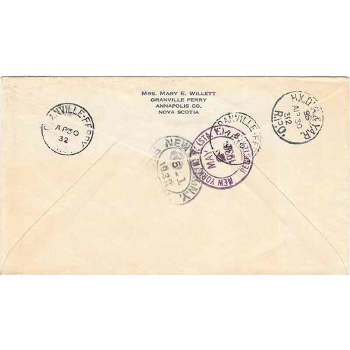 Canada REGISTERED 1932, Granville Ferry NS to USA