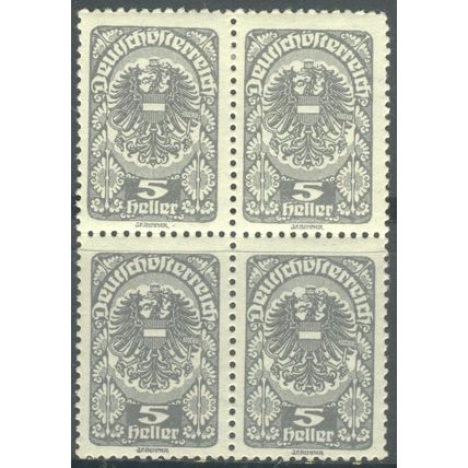 Austria 1919 - SG338 - 5h grey - Republican Arms block of 4 - MH