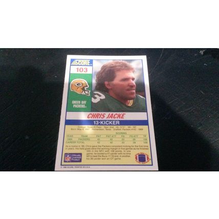 1990 Score Football Card # 103 Chris Jacke Excellent-Mint (6) Green Bay Packers
