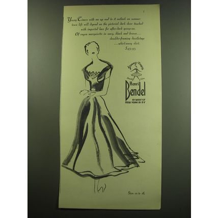 1949 Henri Bendel Young Timers Dress Ad - With an up and to it outlook