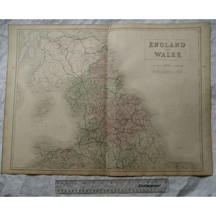 1850 Black's steel engraved map Northern England & Wales, Isle of Man