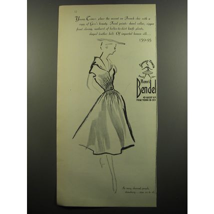 1951 Henri Bendel Dress Ad - Young-Timers, place the accent on French chic