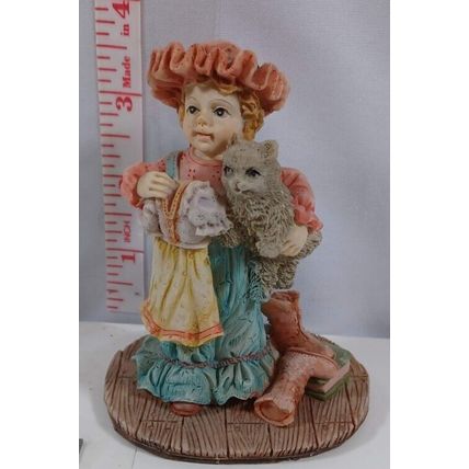 girl with cat and dress figurine 4 inch vintage good