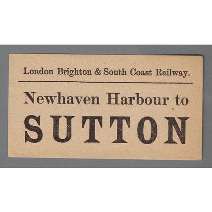 LONDON BRIGHTON & SOUTH COAST RAILWAY LUGGAGE LABEL -NEWHAVEN HARB.- SUTTON