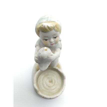 Vintage Bisque Girl Holding Duck Figurine - Adorable! Fast Ship!