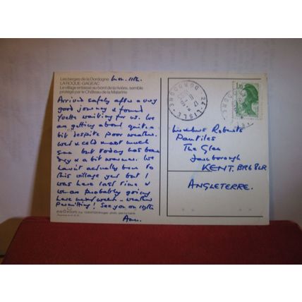 LA ROQUE GAGEAC, DORDOGNE, FRANCE used postcard 1985 postmark =
