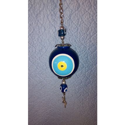 HANDCRAFTED EVIL EYE HANGING ORNAMENT SILVER COLORED CHAIN AND FITTINGS