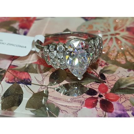 Large 12ct Pear Cut Solitaire Ring Made With Swarovski Zirconia Sz K Plat Silver
