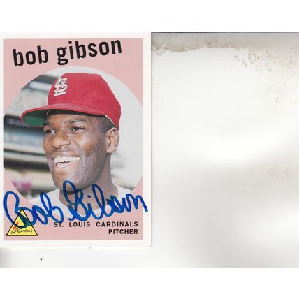 BOB GIBSON 1959 AUTOGRAPHED ST. LOUIS CARDINALS HOF WORLD CHAMPION PITCHER CARD